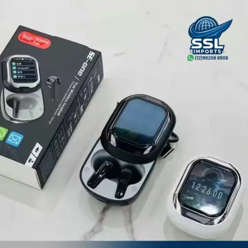 Fone de Ouvido Bluetooth SE ONE com tela Touch Recebe Notificações Direto no Estojo