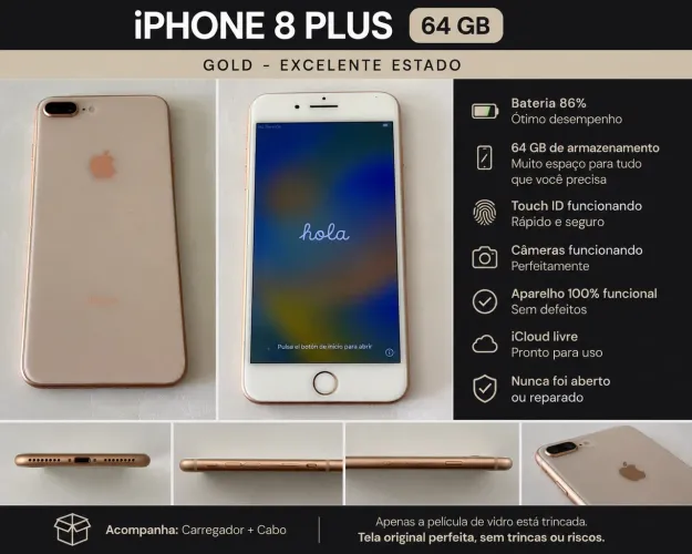 iPhone 8 Plus 64GB Gold | 86% de Bateria | Excelente Estado
