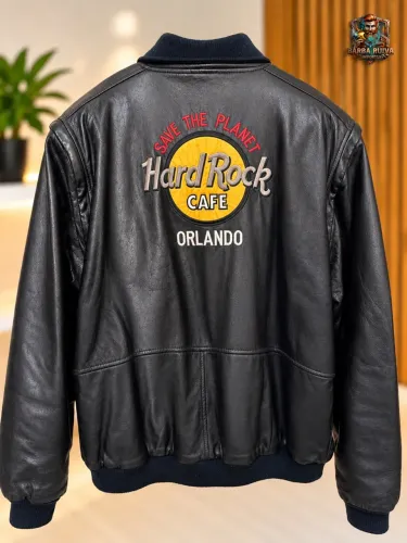Jaqueta Hard Rock Cafe Orlando Vintage Anos 90 Couro Legítimo XL - Save The Planet