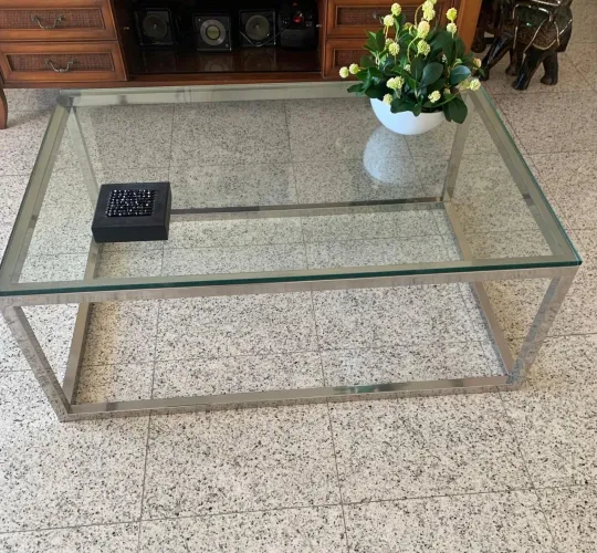 Conjunto de mesas de centro e lateral de aço (3cm) e vidro (18mm)
