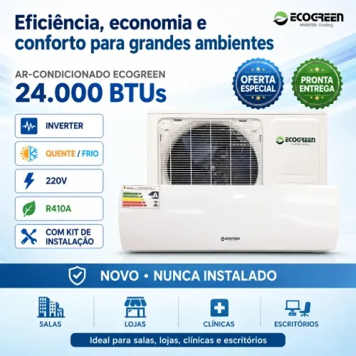 Ar EcoGreen Inverter 24.000 BTUs 220V + Kit Instalação - Novo