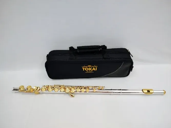 Flauta Transversal Tokai TFL-200PG em Dó 16 Chaves - Prata c/ Dourado - NOVA