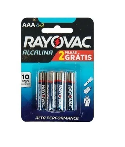 Pilha Aaa Alcalina Palito Rayovac Com 4 Unidades + 2 Grátis