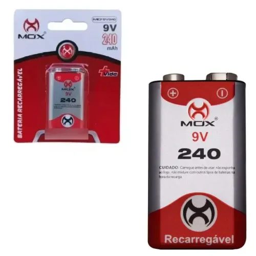 Bateria 9V Recarregavel 240Mah Mox MO-9V240