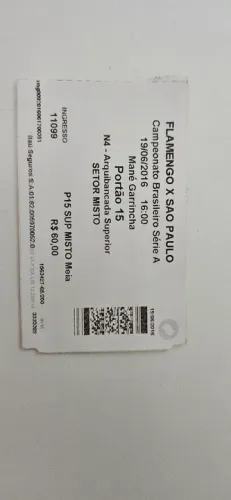 Ticket usado - Série A 2016 - Mané  Garrincha - Flamengo x São Paulo