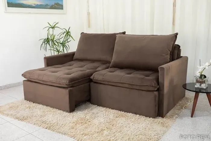 Sofá Cama Málaga 2.15m Marrom Até 12x - Frete Grátis