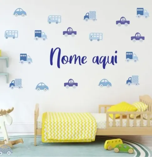 Adesivo Decorativo de parede Personalizado carrinhos com nome da criança bebê