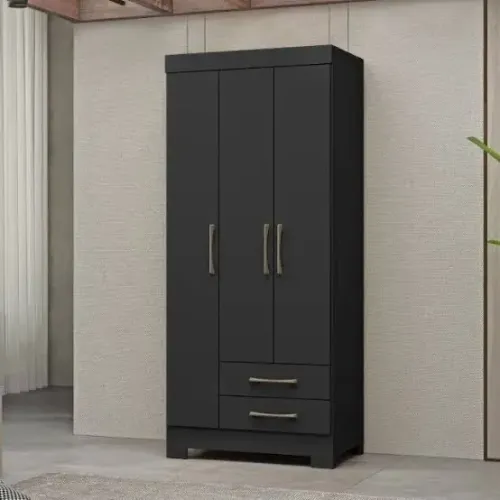 Guarda Roupa Solteiro 3 Portas Preto