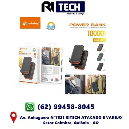 Bateria PowerBank Solar 10000mAh 2 Cargas Celular Tablet Lanterna Led Peining WUP-822