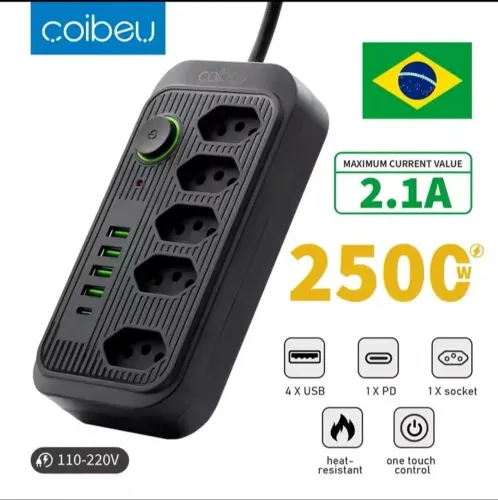 Tomada extensão com 4 USB e 1 Tipo C  - Coibeu 2M
