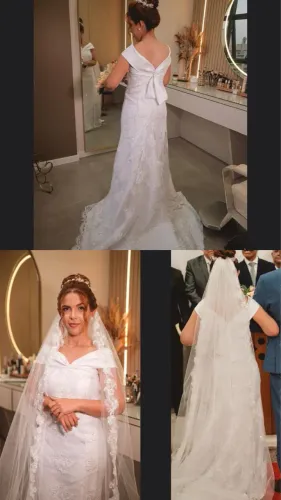 Vestido de noiva e mantilha 