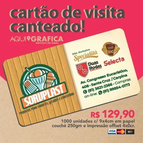 1.000 Cartões de Visita Canteado por Apenas R$ 129,90 com Arte e Entrega Grátis!