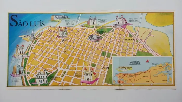 São Luís, Maranhão - Mapa decorativo antigo com ilustrações