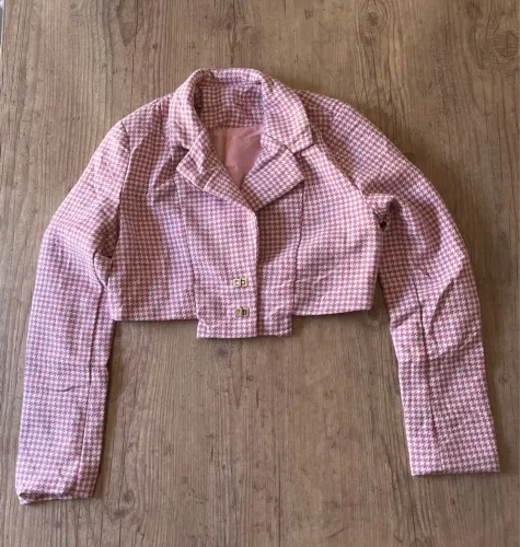 Jaqueta Cropped Rosa Tweed