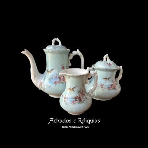 Serviço para chá e café em porcelana francesa B&R Limoges de porcelana c flores e beija fl