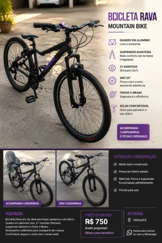 Bicicleta Rava Aro 26 - Quadro em Alumínio - Excelente Estado
