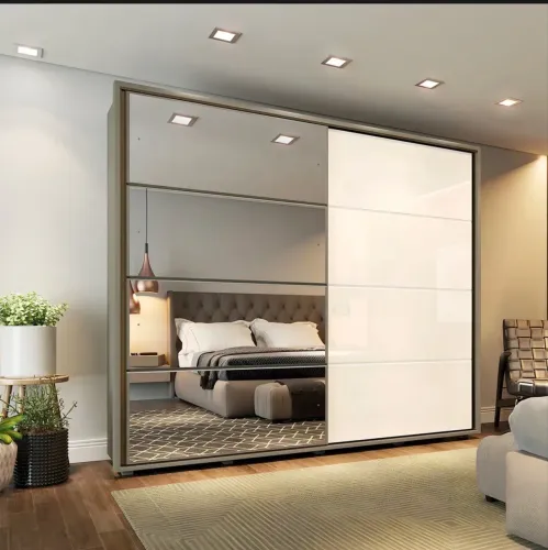 Guarda-Roupa Casal Henn Cavic - 2 Portas de Correr e 6 Gavetas (Duna/Off White)