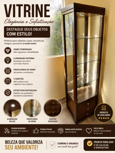 Vitrine de Madeira com Vidro e LED - Elegante e Moderna
