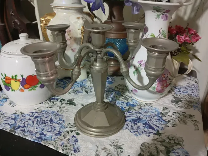 Castiçal antigo em estanho 5 velas swanski