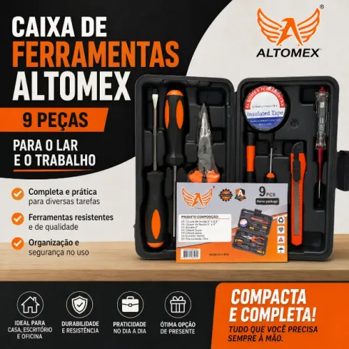 Caixa De Ferramentas 9 Pecas Cor Preto Altomex Ak-8009