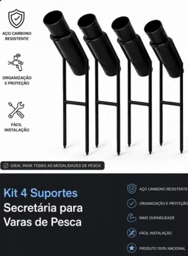 Kit com 4 Suportes para Vara de Pesca em Aço Carbono para Barranco