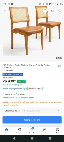 Cadeira kit duas cadeiras Tokio madeira maciça corino