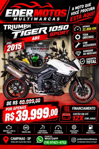 TRIUMPH TIGER 1050 SPORT 2015 BRANCA COM APENAS 33.000KM IMPECAVEL E COM GARANTIA TOTAL