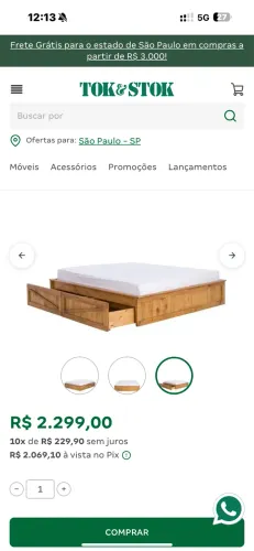 CAMA CASAL TOK STOK COM DUAS GAVETAS