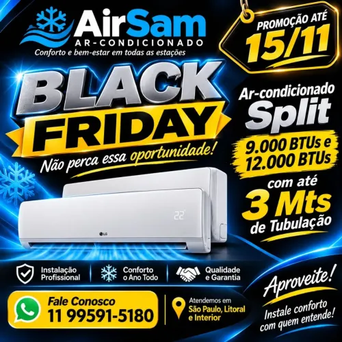 Instalação Ar-condicionado Split até 3 mts de tubulação.