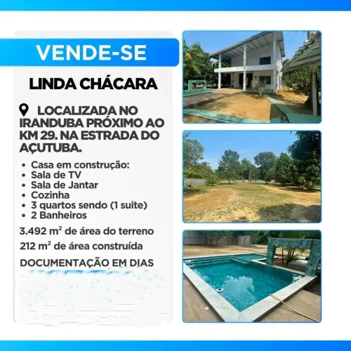 Chácara Sítio Terreno Casa Estrada do Açutuba KM 29 3 Quartos 3.492m² Iranduba Financia