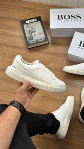 Tênis Hugo Boss Branco Masculino Couro Premium - Disponível 38 AO 43