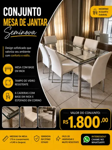 Conjunto mesa de jantar + 6 cadeiras
