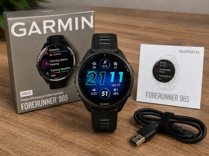 GARMIN FORERUNNER 965 AMOLED - IMPECÁVEL + CAIXA + ACESSÓRIOS
