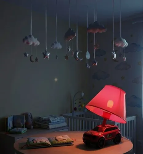 Luminária Abajur Infantil Carrinho Vermelho com Lâmpada Vermelha 110 V (Cabo 101 cm)