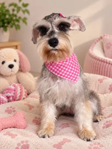 Linda fêmea Schnauzer 4 meses todas as vacinas!