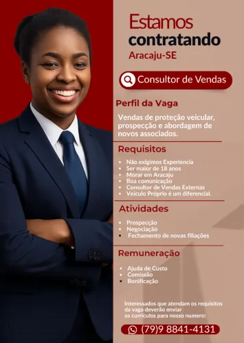 Oportunidade de emprego para Consultor de Vendas 
