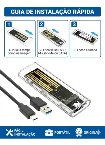 Case ssd M2 Nvme e Sata Ngff Adaptador Hd Externo M.2 Usb 3.0