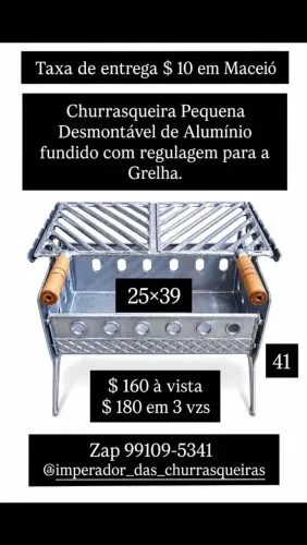 Churrasqueira Pequena Desmontável de Alumínio fundido 25×39 com regulagem para a Grelha