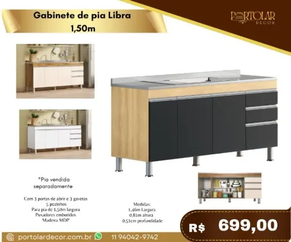 Gabinete de Pia Libra 1,50m a pronta entrega