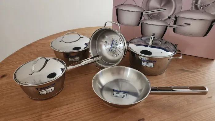 NOVO - JOGO DE PANELAS INOX TRAMONTINA 5PÇS ALLEGRA 