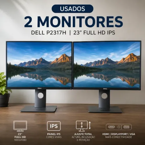 2 Monitores Dell P2317H 23? Full HD IPS Usados com Suportes Originais