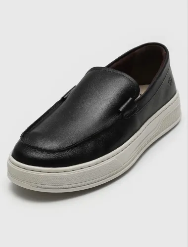 Tênis de Couro Slip On Democrata Denin Preto