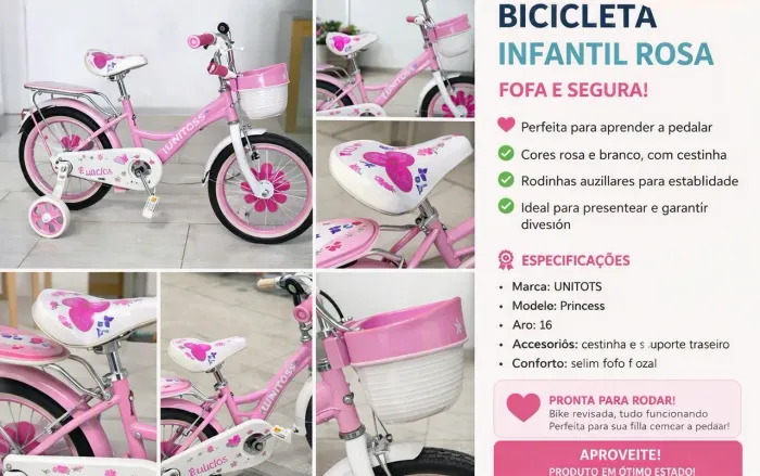 Bicicleta infantil da marca UNITOYS em aço de carbono
