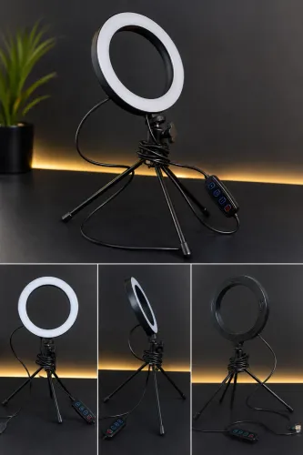 Ring Light LED 26cm com Tripé de Mesa + Controle USB