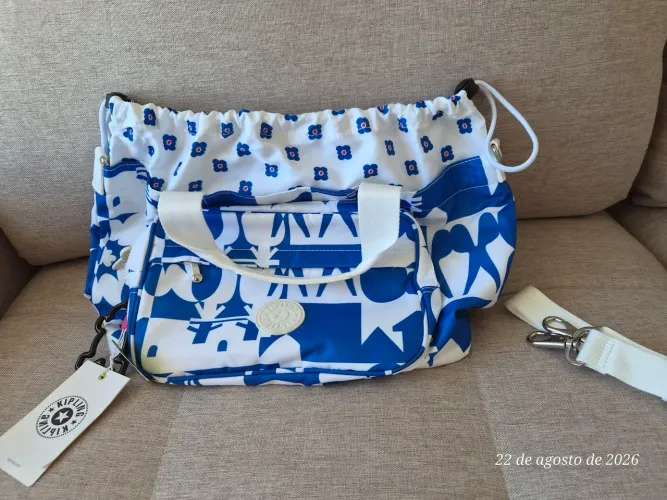 Bolsa Kipling azul/branca nova