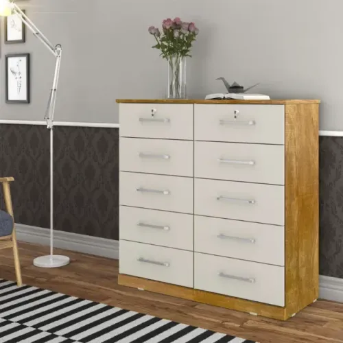 Cômoda Vane Cinamomo/Off 10 Gavetas JL Móveis - Entrega Rápida!