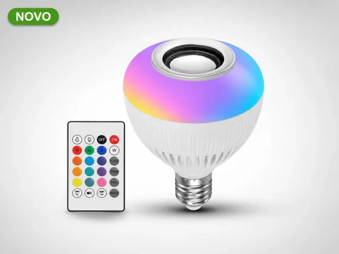 Lâmpada LED RGB Bluetooth Com Caixa de Som Controle Remoto Musical