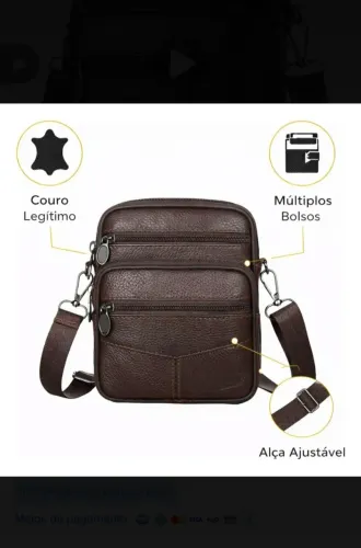 Bolsa masculino Transversal em couro legítimo, últimas unidades em promoção! R$ 170,00