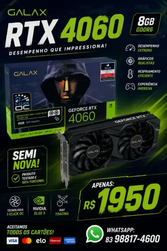 **? RTX 4060 GALAX 8GB GDDR6 - Seminova**<br><br>