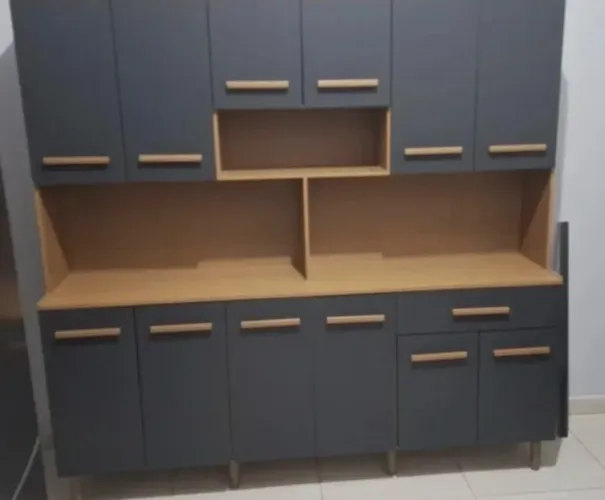 Armario Cozinha Completa 180cm 12 Portas 1 Gaveta Freijo Grafite - Novo Na Caixa 6x R$94,0